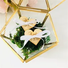 Персонализированные Свадебные кольца коробка стекло обручальное кольцо на заказ коробка кольцо несущая подушки Пентагон шкатулка для ювелирных изделий деревенское стекло Кольцо держать