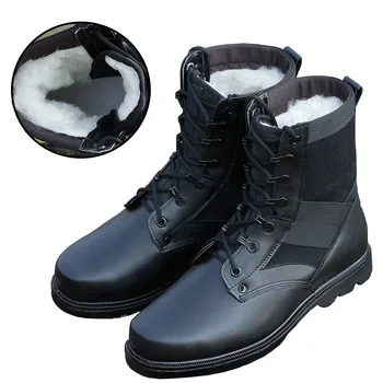 

Tactical Mens Winter Shoes Military Combat Boots Warm Leather Snow Shoes Black Army Soldier Boots Waterproof Desert Shoes SWAT