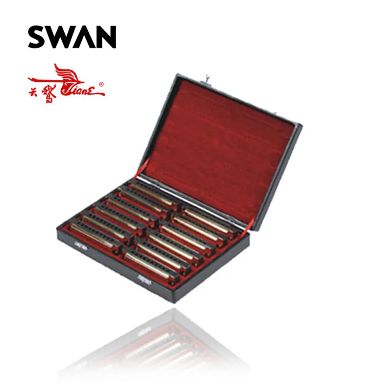 

Swan SW1020H-12TJ Gold Color 10 Holes 20 Tones Blues Harmonicas Set In Gift Box Square Shape Harmonica Larger Size Instruments