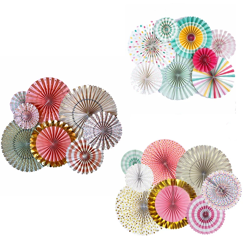 

8 pcs/set Wedding Decoration Multi Color Tissue Paper Colorful Dots Fan Flower for Baby Shower Birthday Event Hanging Decor NHD
