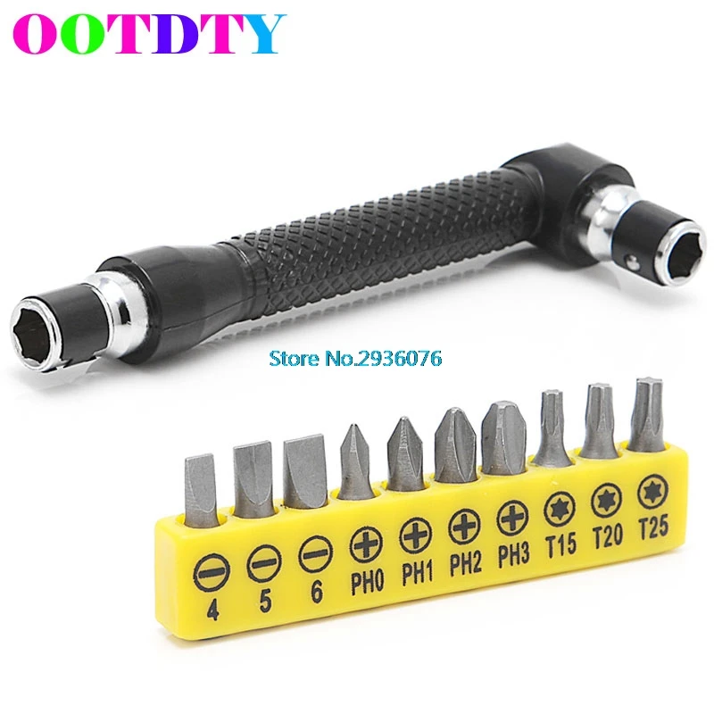 

OOTDTY 10 in 1 Socket Screwdriver L-shaped Angle Head Twin Wrench Driver Torx Flat Bit APR20_30
