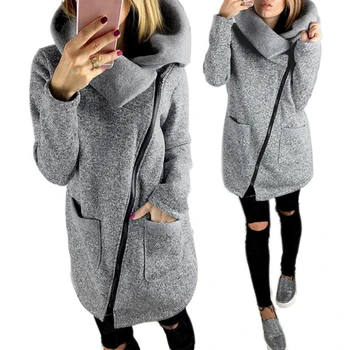 

Women Fashion Inclined Zipper Thick Coat Large Turndown Collar Jacket Outerwear