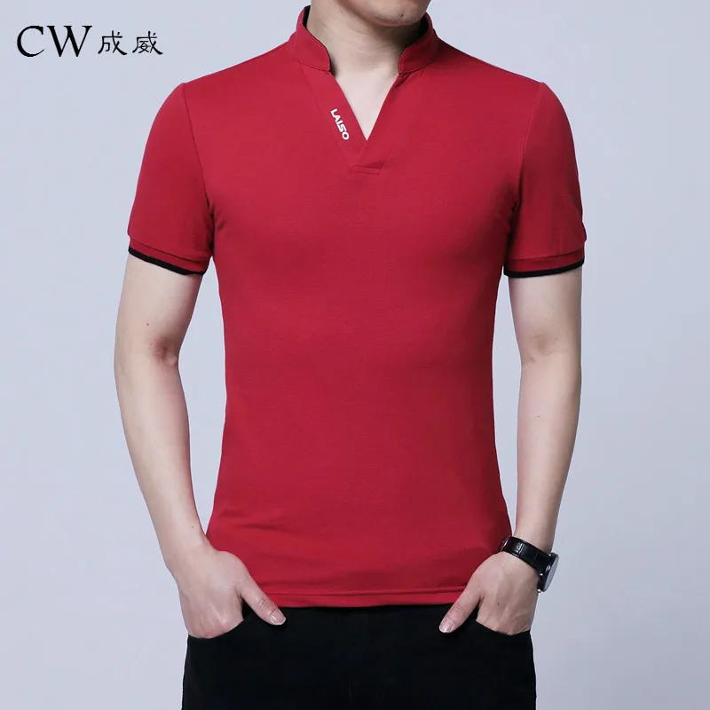 

2019 Summer NEW Fashion POLO Shirt Men Cotton Casual Stand Collar Short Sleeve POLO Shirts Male Pure Color V-Neck POLO Shirt