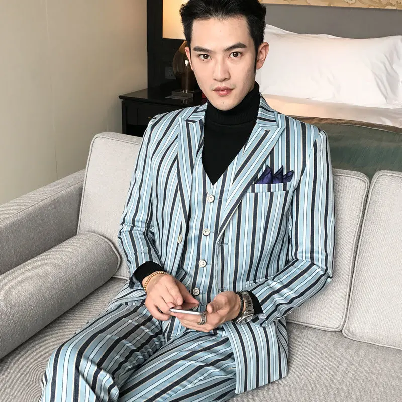 Mens De Ciel c Bal Bleu Élégant Bande Mariage Partie 5xl Sociale Smoking Slim Coréen Vestes Terno Fit A Hommes Costumes b dIxwRqnE