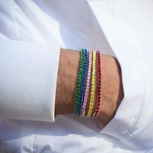 Ледяная Радуга Циркон кристалл Теннисный Браслет цепочка мужская Bling хип хоп ювелирные изделия для женщин звено 19,5 см