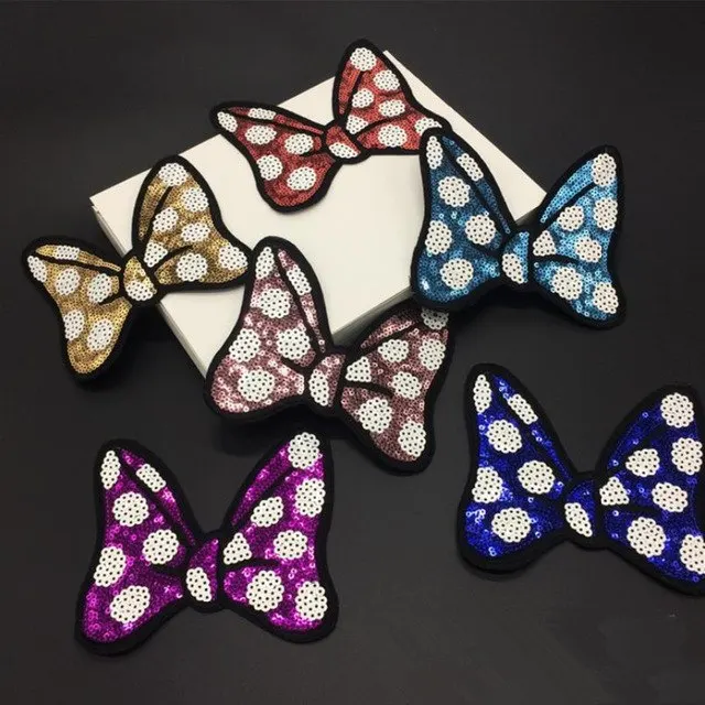

13x11.5cm Bowknot Sequins Patches Appliques Iron On Patch Sticker for Garment Girls T Shirts Dresses Bags DIY Crafts