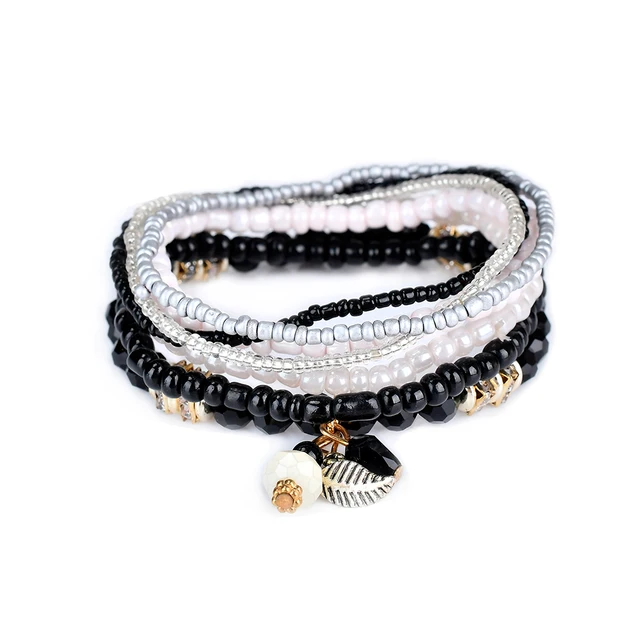 Lureme Women S Bohemian Jewelry Beads Leaf Charms Multi Strand Lureme Women S Bohemian Jewelry Beads Leaf Charms Multi Strand Textured Stackable Bracelet Set Pulseiras Bl003063