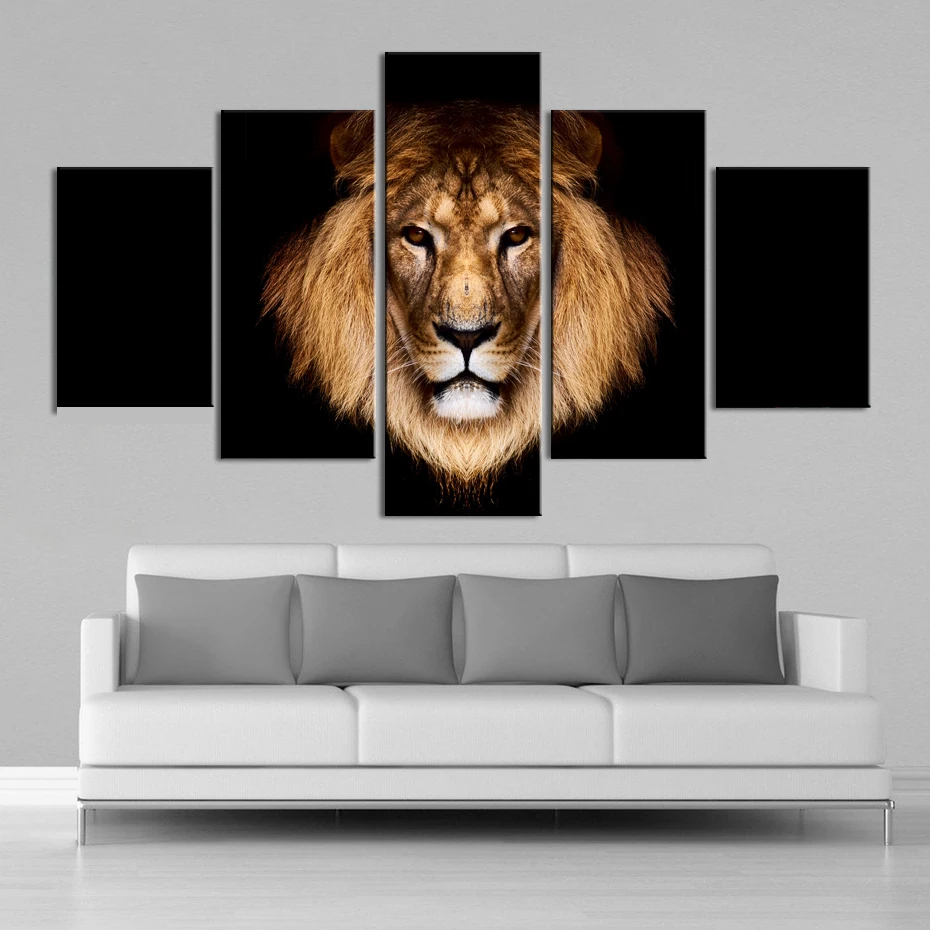 Male Lion face Wildlife animal 5 Pcs Canvas Print Poster HOME DECOR Hang Picture