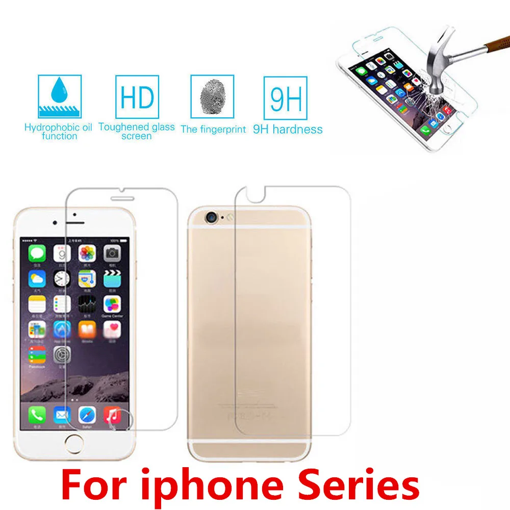 2 шт. переднее и заднее закаленное стекло для iPhone 5 5s 5c se 6 6s plus 7 8 X Защитная пленка