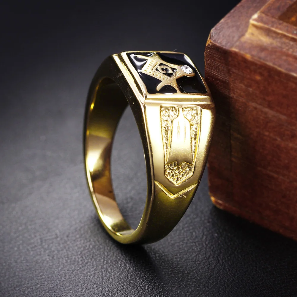 DreamCarnival 1989 Masonic G New Ionic Gold-color High Quality Men's Fashion Trendy High Polished Stainless Steel Ring TK1159