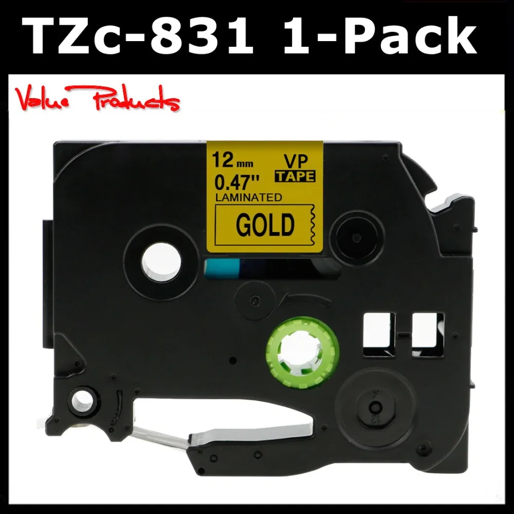 

For TZe-831 TZe 831 Label Tape 12mm Black on Gold for Brother p-touch PTH110 / PT-D200 / PTD600 / Pt-d400 Label Marker,1-Pack