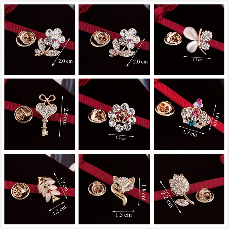 

8Seasons Tie Tack Brooches Pin For Two Side Shirt Neck Collar Alloy Rhinestone Cute Rose Flower Butterfly Brooches ,1Piece