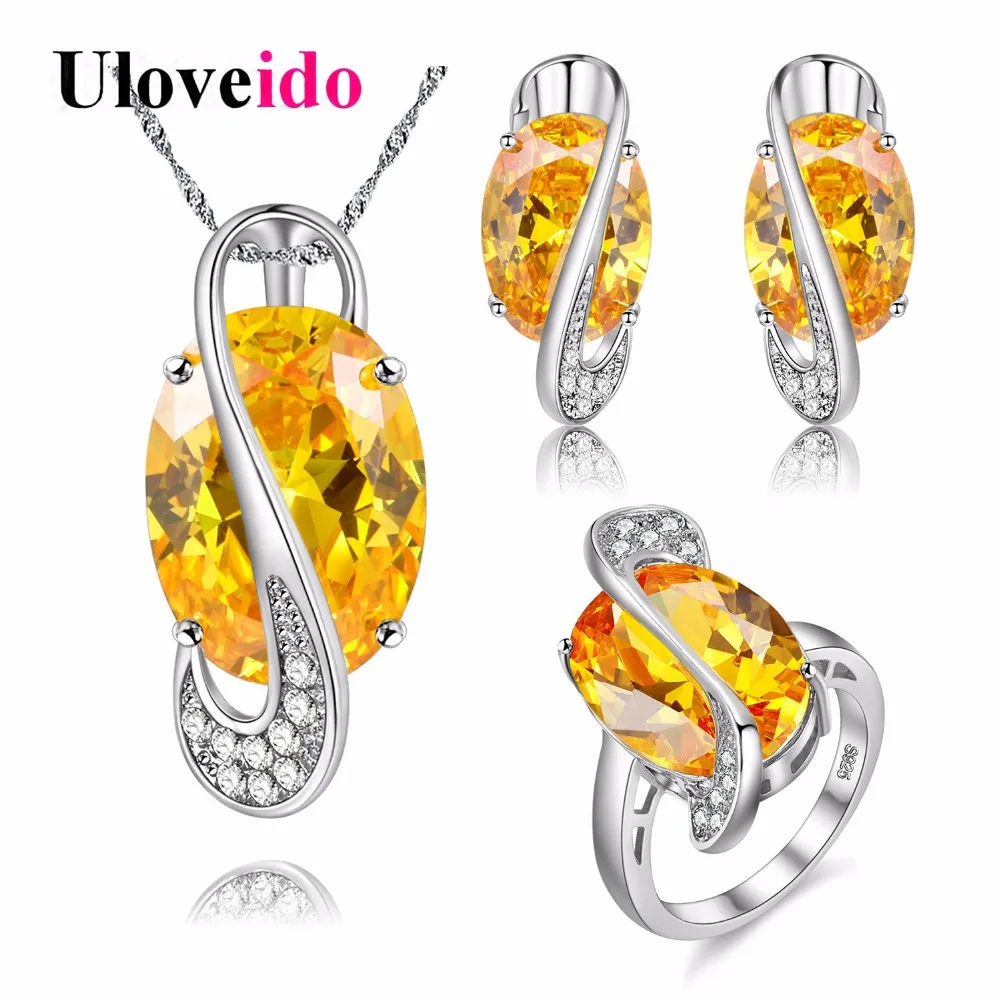 Ювелирные наборы Uloveido Brincos ожерелье серьги кольцо кристалл свадебные украшения