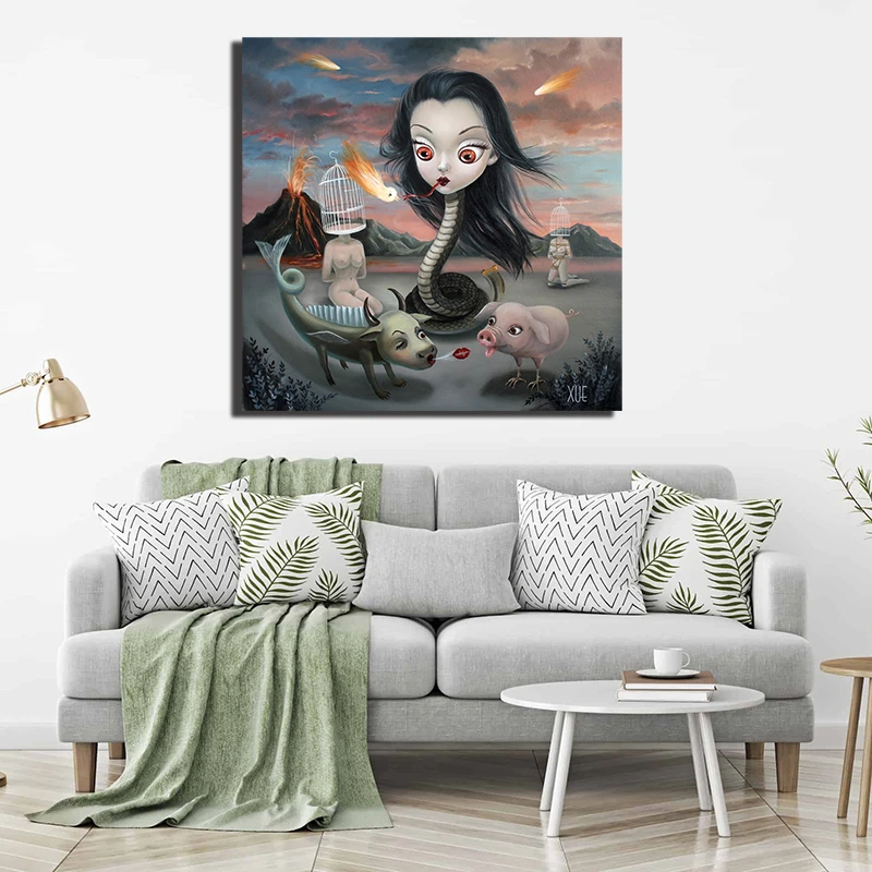 

The Snake body and People Head By Mark Ryden Canvas Modern poster Art Decorative Wall Pictures oil painting Home Decoration