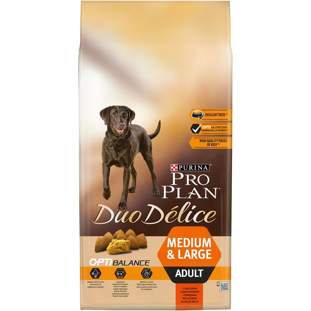 Pro Plan Duo Delice Medium& Large для взрослых собак средних и крупных пород, Говядина, 10 кг