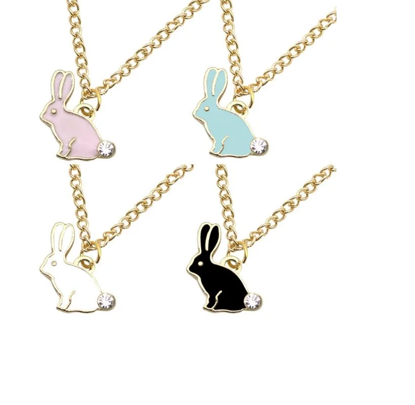 

Cute Bunny Rabbit Charm Pendant Necklace Rhinestion Enamel Animal Choker Necklaces For Women Fashion Jewelry Dropshipping