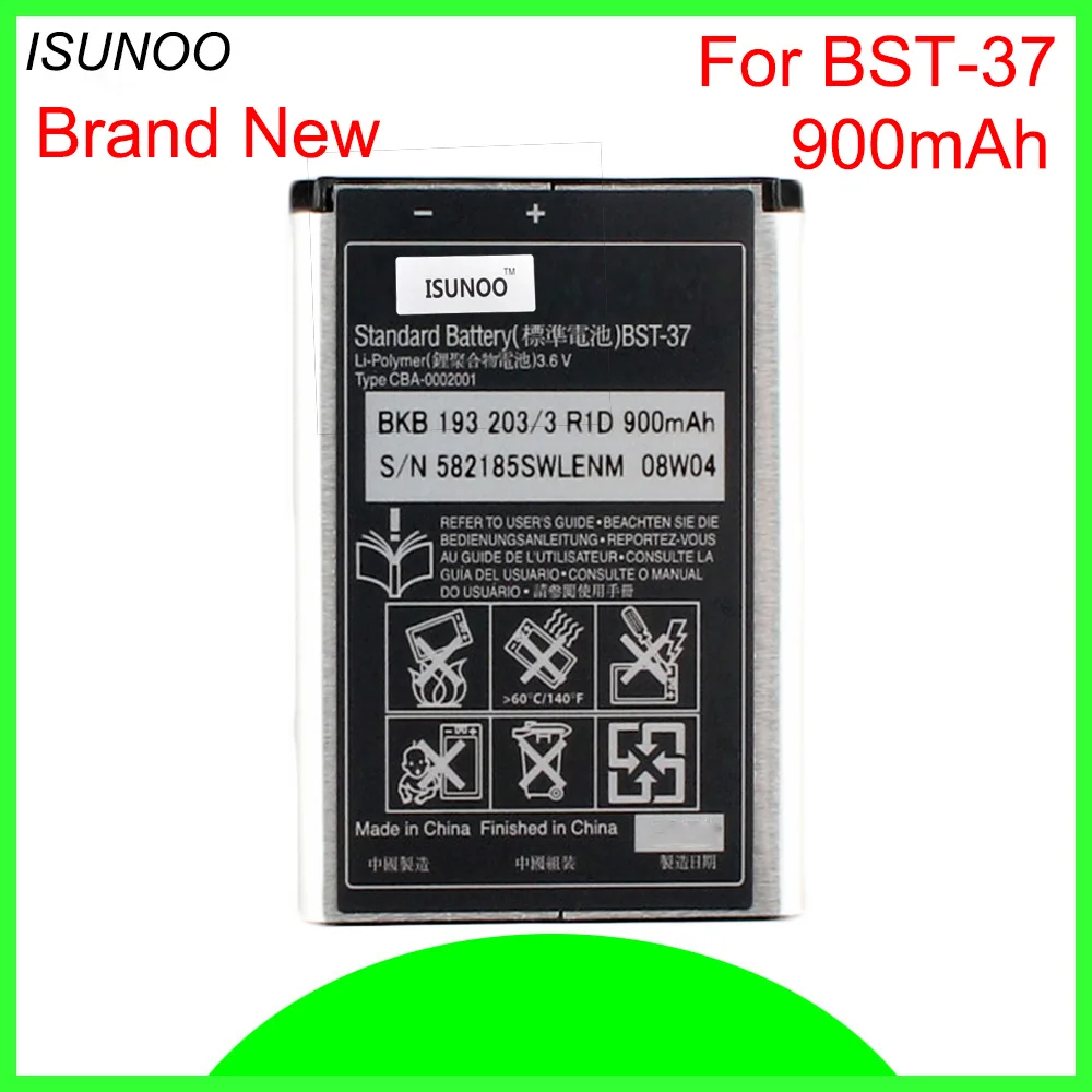 ISUNOO 10 шт./лот 900 мАч BST-37 Аккумулятор для телефона Sony Ericsson J100i K200i T280i V600 K610i W700 W710C D750i
