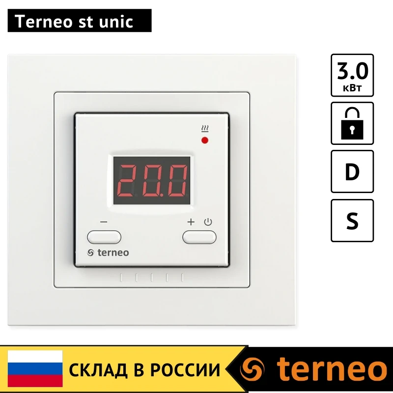 Terneo st unic - электрический, цифровой терморегулятор с кнопочным управлением для теплого пола и датчик температуры пола (в комплекте рамка Unica