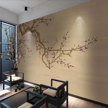 

New Chinese plum TV background wall professional production mural factory wholesale wallpaper mural poster photo wall