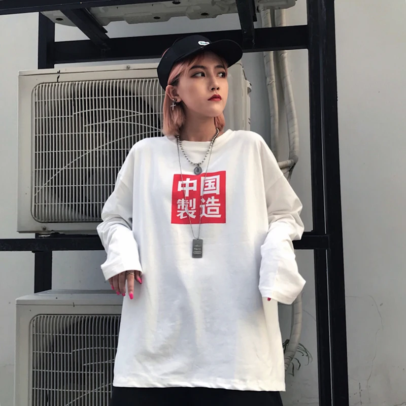 

Letters Print Longsleeve Hip hop Harajuku Korean Ulzzang Retro Women Long sleeve Oversized Loose Shirt Sweatshirt Unisex