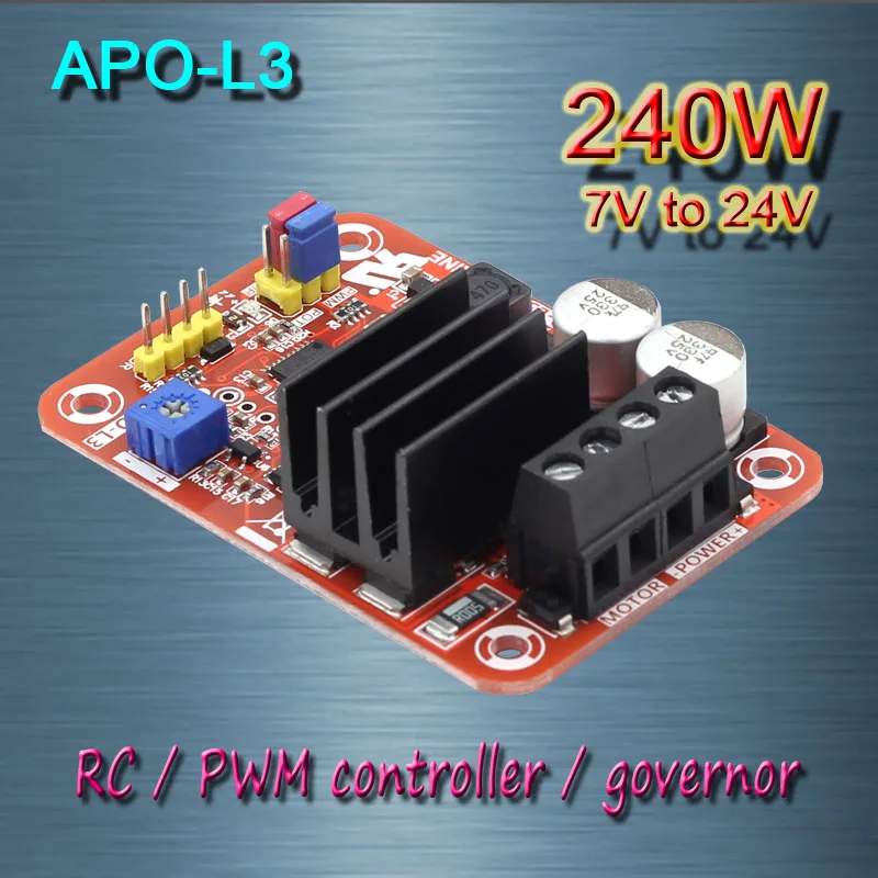 

Free shipping , APO-L3 DC brush motor PWM controller + RC + speed controller 240W(MAX)/5V-24V