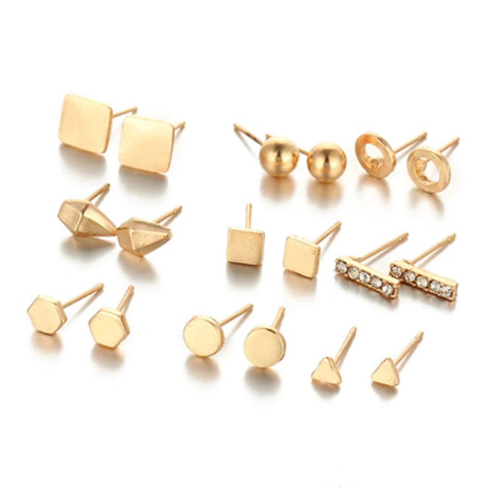 

9 Pairs/Set Punk Gold Color Stud Earring For Women Men Summer Style Vintage Hollow Round Earrings Set Fashion Jewelry