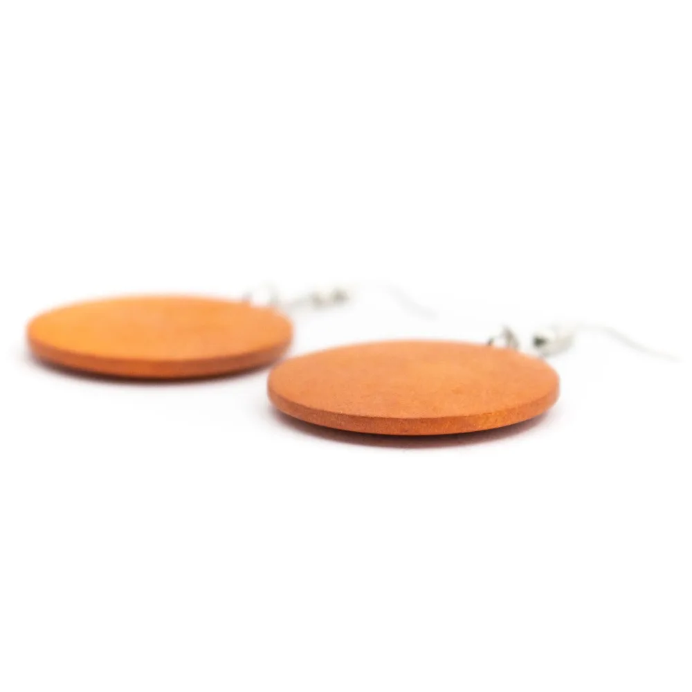 Натуральная пробка, дерево, оранжевые круглые серьги с подвесками оригинальные женские earrings-ER-078 ручной работы