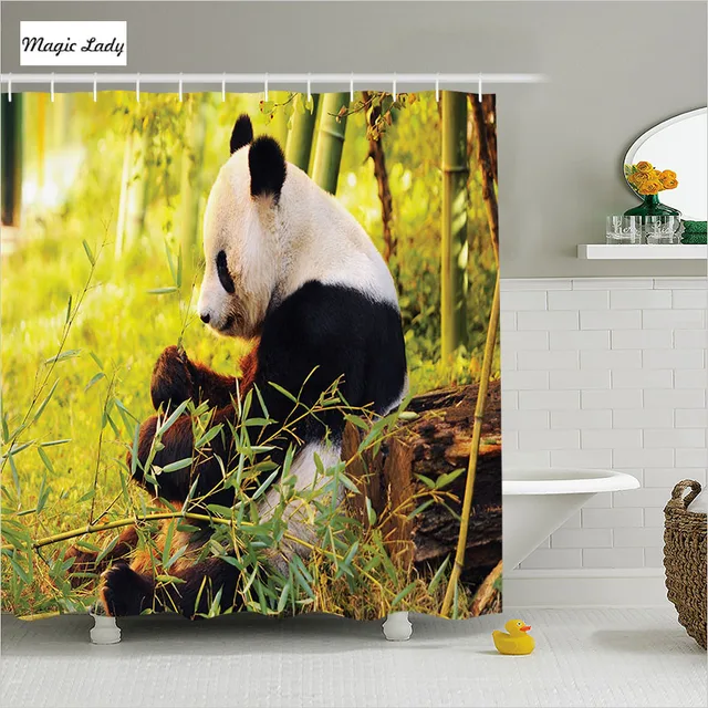 Shower Curtain Green Bathroom Accessories Panda Forest Of Bamboo Shower Curtain Green Bathroom Accessories Panda Forest Of Bamboo Trees Foliage Wilderness Black White 180 200 Cm