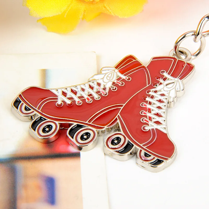 

Free shipping 20pcs/lot Zinc Alloy Roller Skates Shaped Keychain Metal Skate Keyring