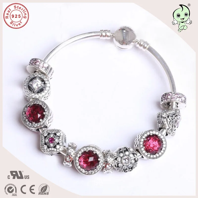 

New Arrival High Quality Silver Jewelry RedCharm Series 925 Sterling Silver bangle For Ladies