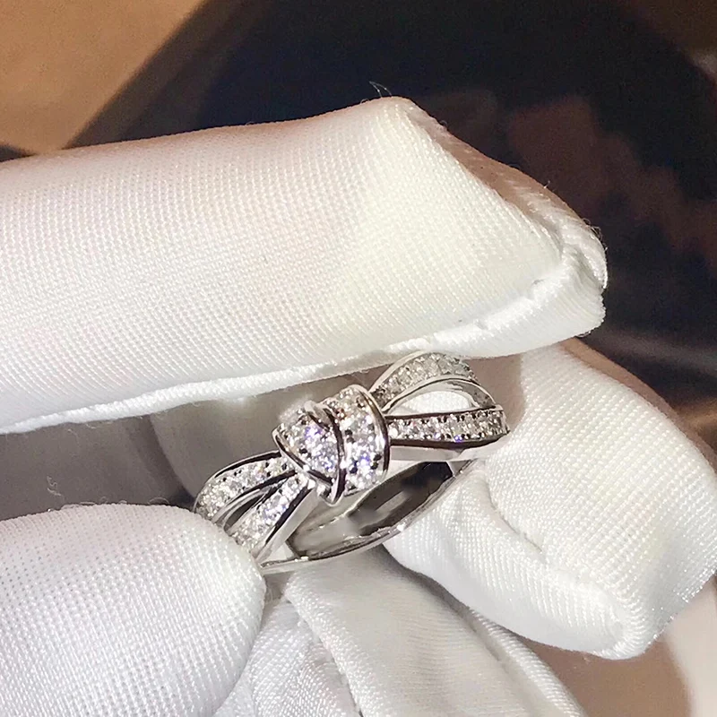 

Brand Pure 925 Sterling Silver Jewelry For Women Cross Tie Rings Rose Gold Knot Rings Wedding Jewelry Engagement Rings Luxury
