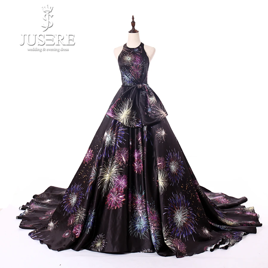 JUSERE Charming Jewel Neck Sleeveless Backless Sweep Trian Long Evening
Dress Formal Party Gowns Floor Length Evening Dresses