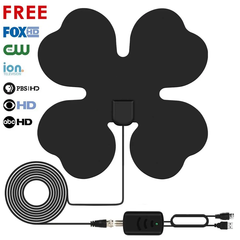 

80 Mile 1080P Range Double Amplified HDTV Antenna With Detachable Signal Amplifier Booster 4M Coaxial Cable Digital TV Antenna