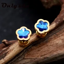 Серьги с цветами из хирургической стали Brinco кубический циркон камень геометрический пирсинг серьги-гвоздики модные украшения для девочек ES198