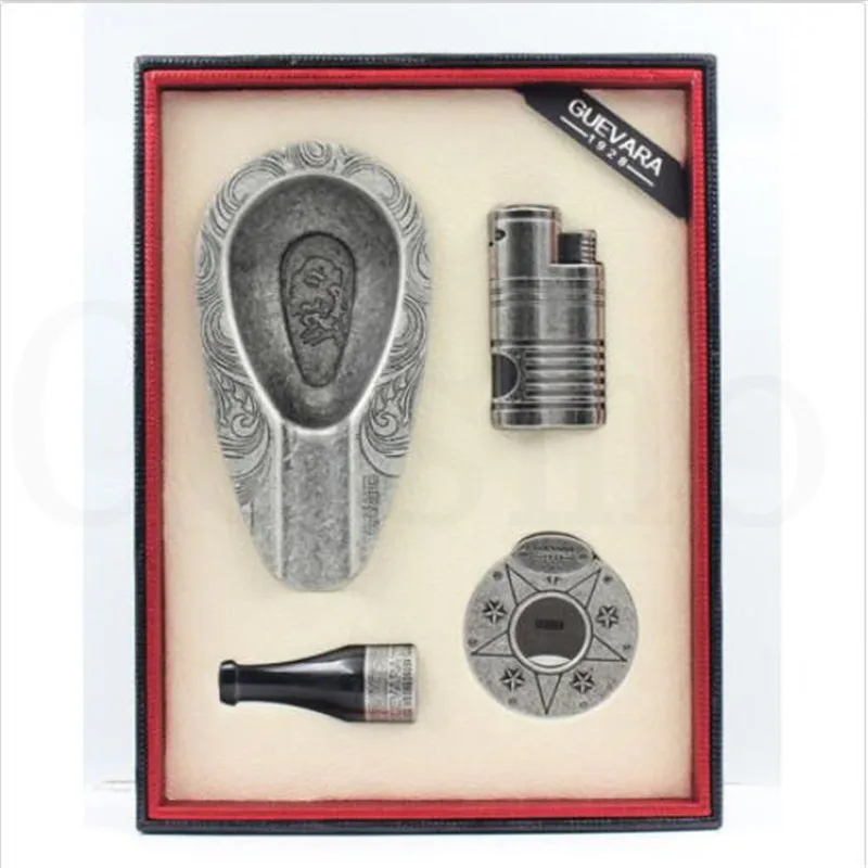

Guevara Stainless Steel Cigar Vintage Style Accessories Kit Antique With Box and Ashtray Smoking Accessories Gift Set for Gift