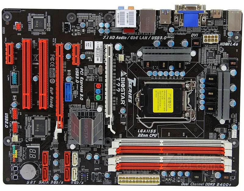 Оригинальная б/у настольная материнская плата для BIOSTAR T77 H77 LGA 1155 DDR3 32G SATA3 USB3.0 ATX |