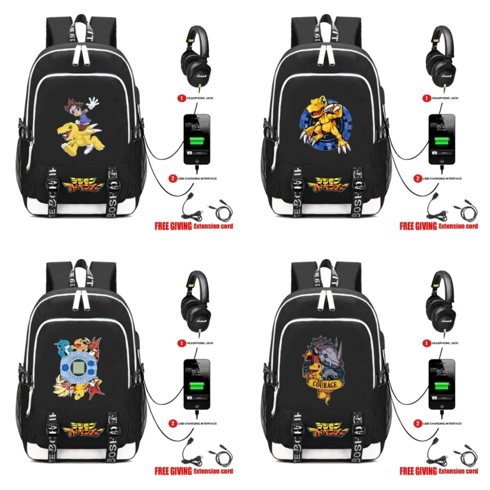 

anime Digital Monster school bag backpack student school bag Notebook backpack USB charging Teenage men women Rucksack 5 style