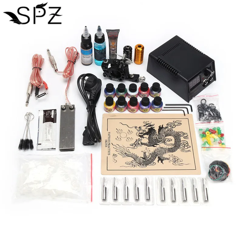 

Professional Tattoo Kit 10 Colors Tattoo Ink Sets Machines Gun Black Power Supply Needles Permanent Make Up Body Tattooing Art