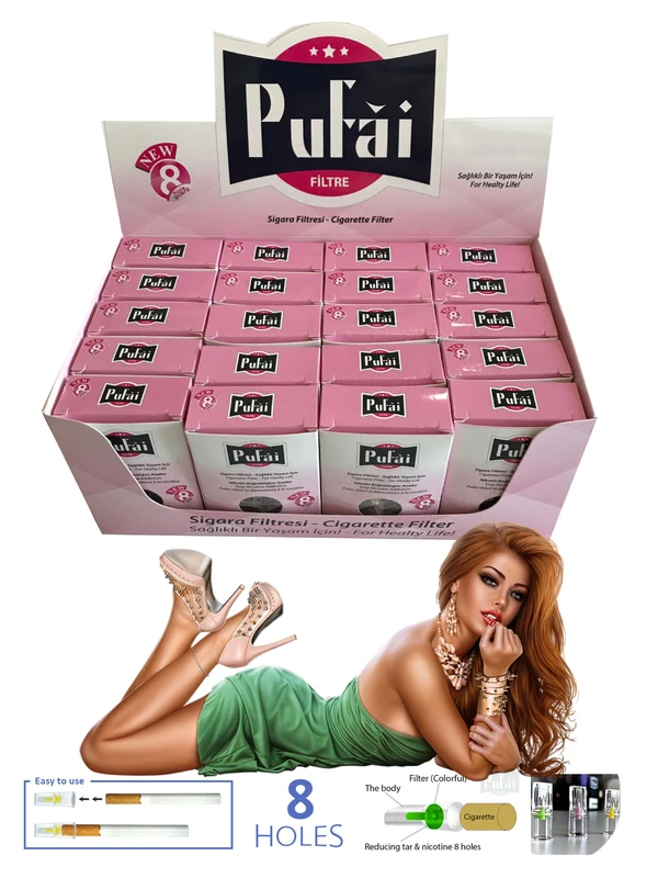 

Pufai Cigarette Filters Disposable Compatible 8 mm Regular Sizes 600 Piece 20 Pink Boxes