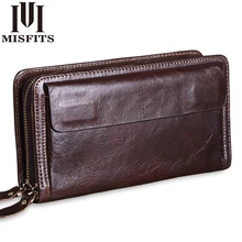 2018 Luxury Cowhide Men Clutch Bag Genuine Leather Long wallet Business Men Clutches double Zipper Purses