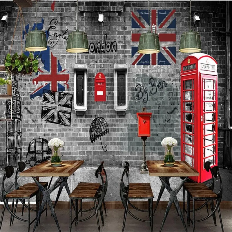 Европейские и американские ретро лондонская телефонная будка кафе ресторан стены профессионального производства обои
