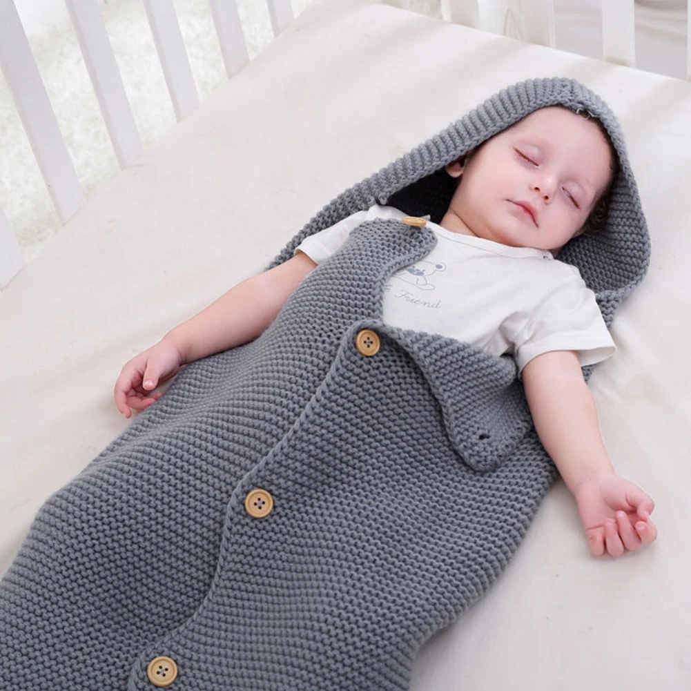 Newborn Baby Infant Knit Crochet Swaddle Swaddling Blanket Buttoned