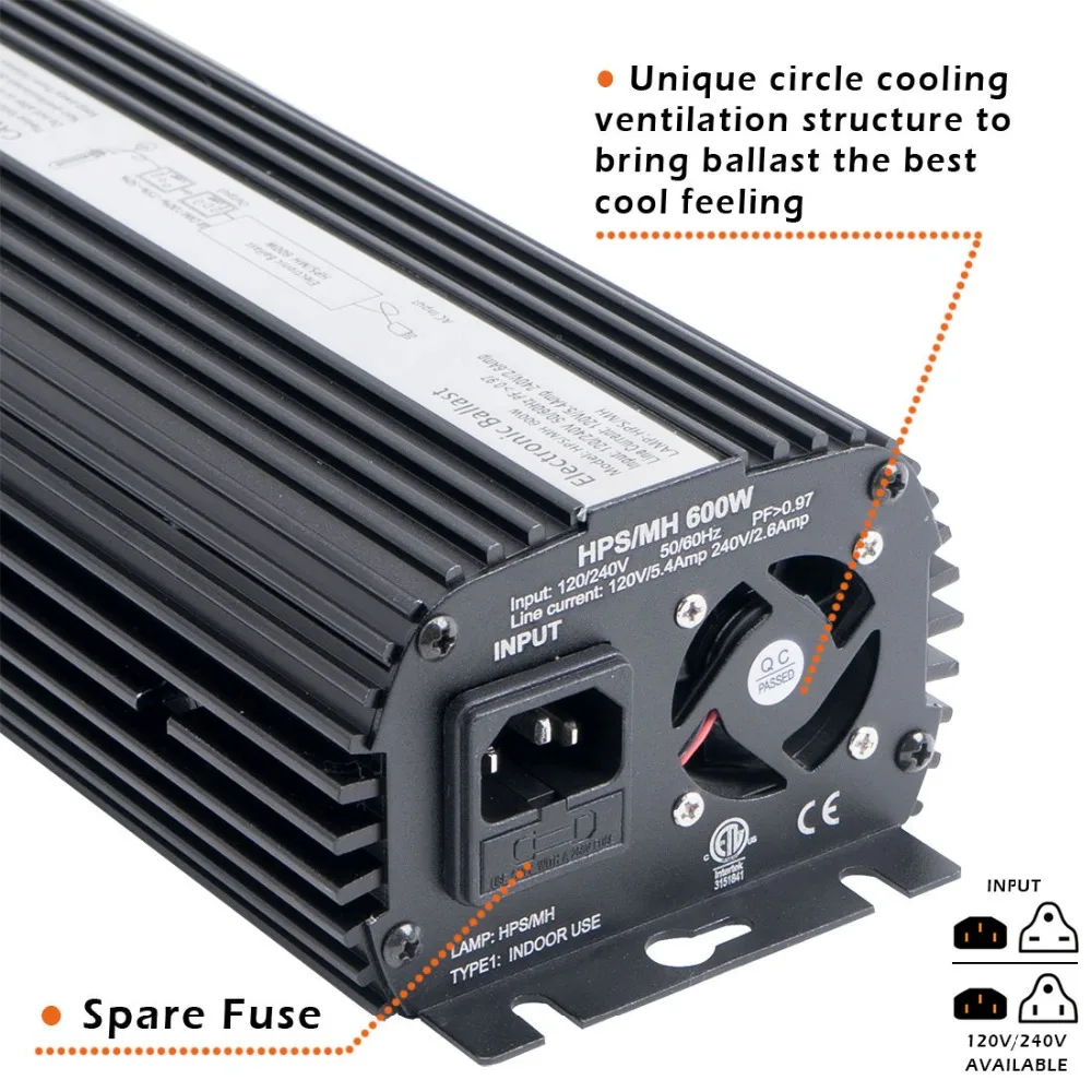 TRILITE US модель HPS/MH светильник для выращивания балласт 1000 Вт Гидропоника с регулируемой яркостью цифровой вентилятор с охлаждением электронный 1000 Вт балласт
