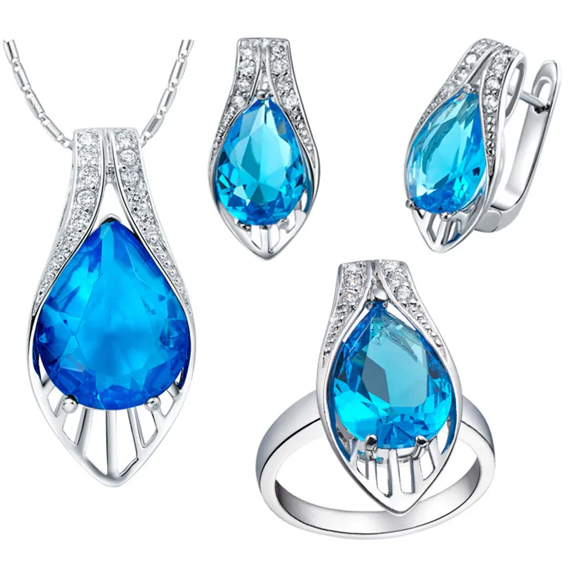 Uloeido 15% off Silber Engagement frauen Schmuck Sets Österreichischen Kristall Ring Ohrringe Halskette Frauen Collares Hochzeit T219|earrings necklace|jewelry setswomen jewelry set - AliExpress