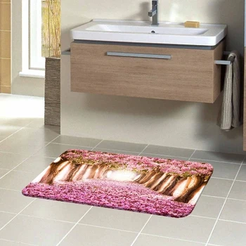 

Else Spring Pink Tree Flowers Leaves Love Way Road 3d Pattern Print Bath Mats Anti Slip Soft Washable Bathroom Mat Toilet Rugs