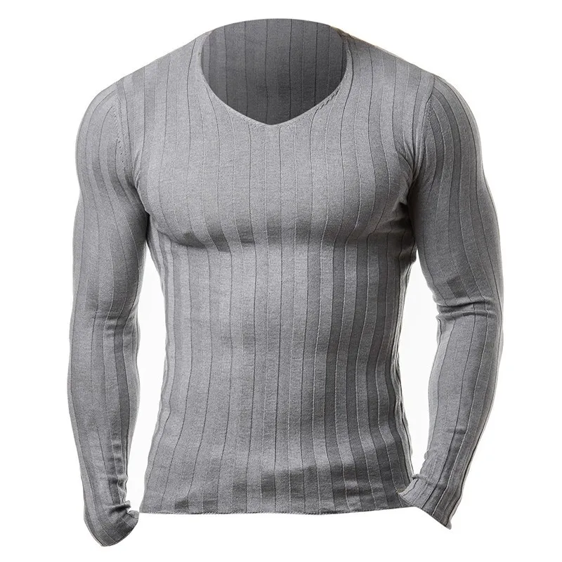 Мужской осенний Повседневный свитер размера плюс, приталенный вязаный базовый свитер с длинным рукавом и v-образным вырезом, модные мужские теплые свитера