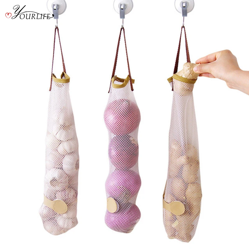 

OYOURLIFE 1pc Kitchen Breathable Onion Potato Tomato Storage Hanging Bag Fruit Garlic Ginger Garbage Bag Organize Mesh Pouch