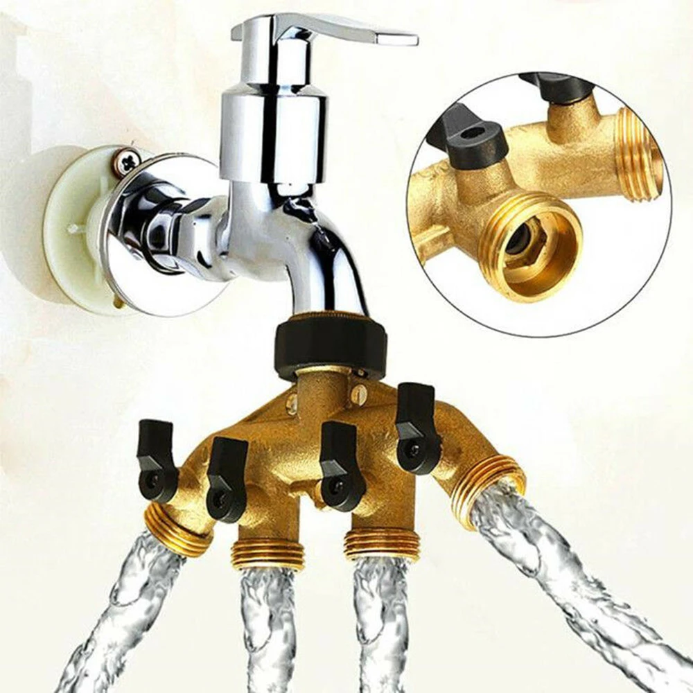 

Brass Garden 4 Way Tap Connector 3/4'' Hose Pipe Splitter Drip Irrigation Connectors for Garden Watering System [3]
