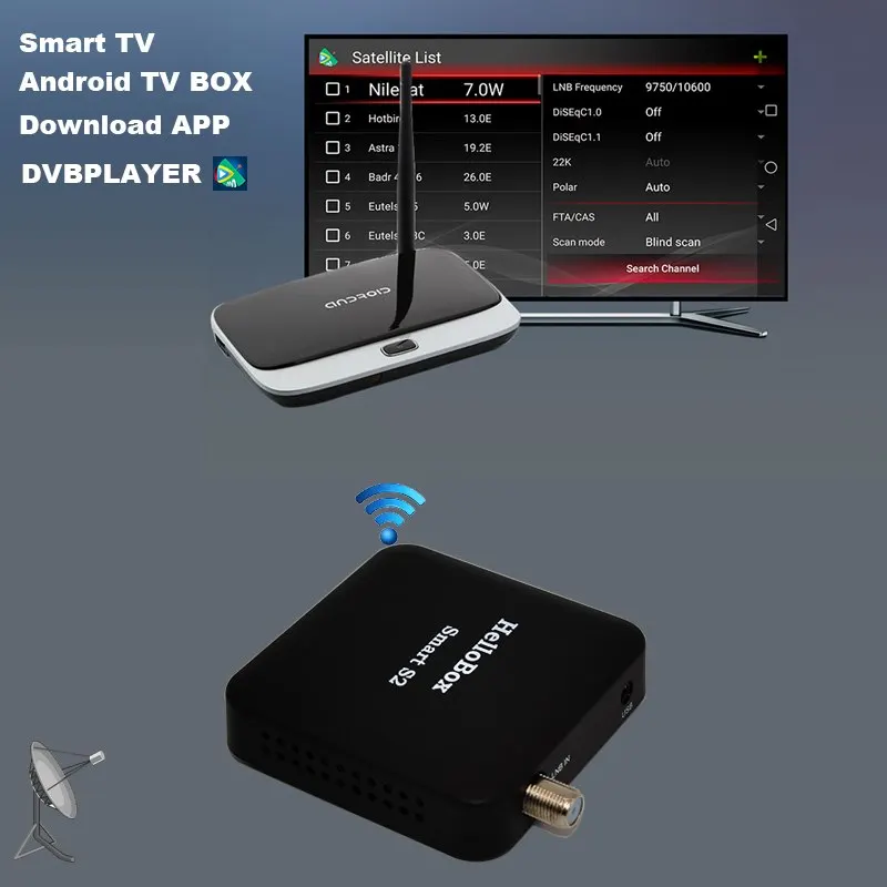 Hellobox Smart S2 полный спутниковый искатель HD спутниковый тюнер ТВ Играть на мобильный телефон/планшет DVB плеер декодер Smart Sat Finder