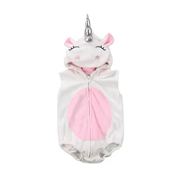 

0-24M Newborn InfantKid Girl Bodysuit Unicorn Cute Fleece Zipper Sleeveless Hooded Jumpsuit Playsuit Outfit Costume Baby Clothes